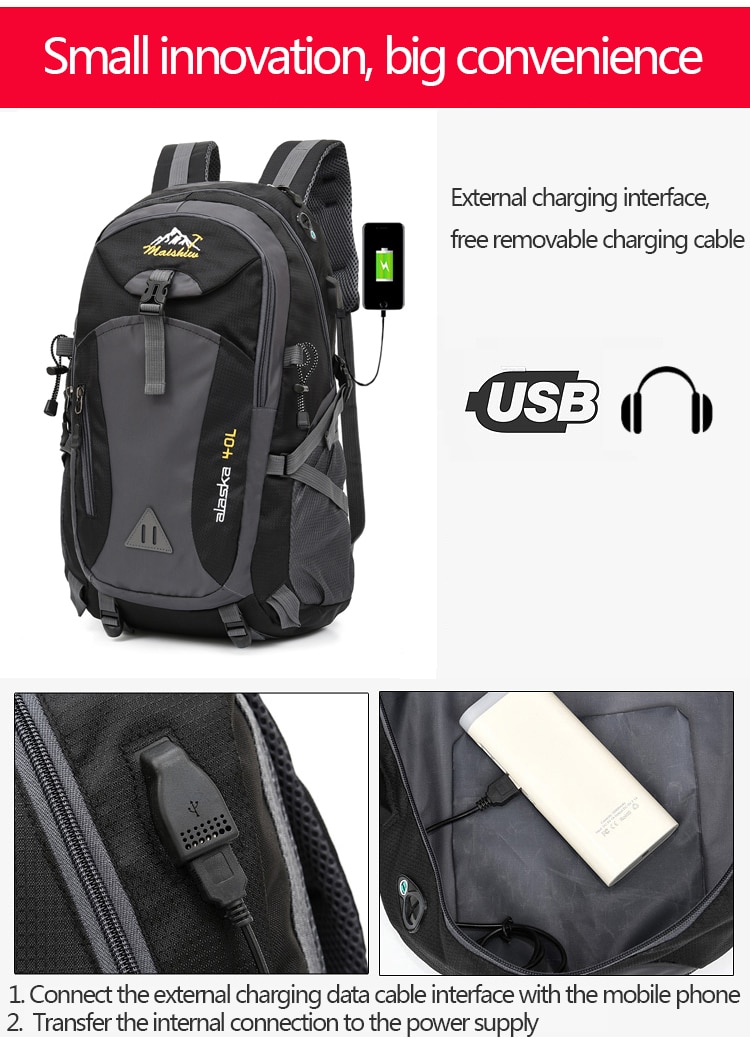 Waterproof Camping Backpack with USB Port